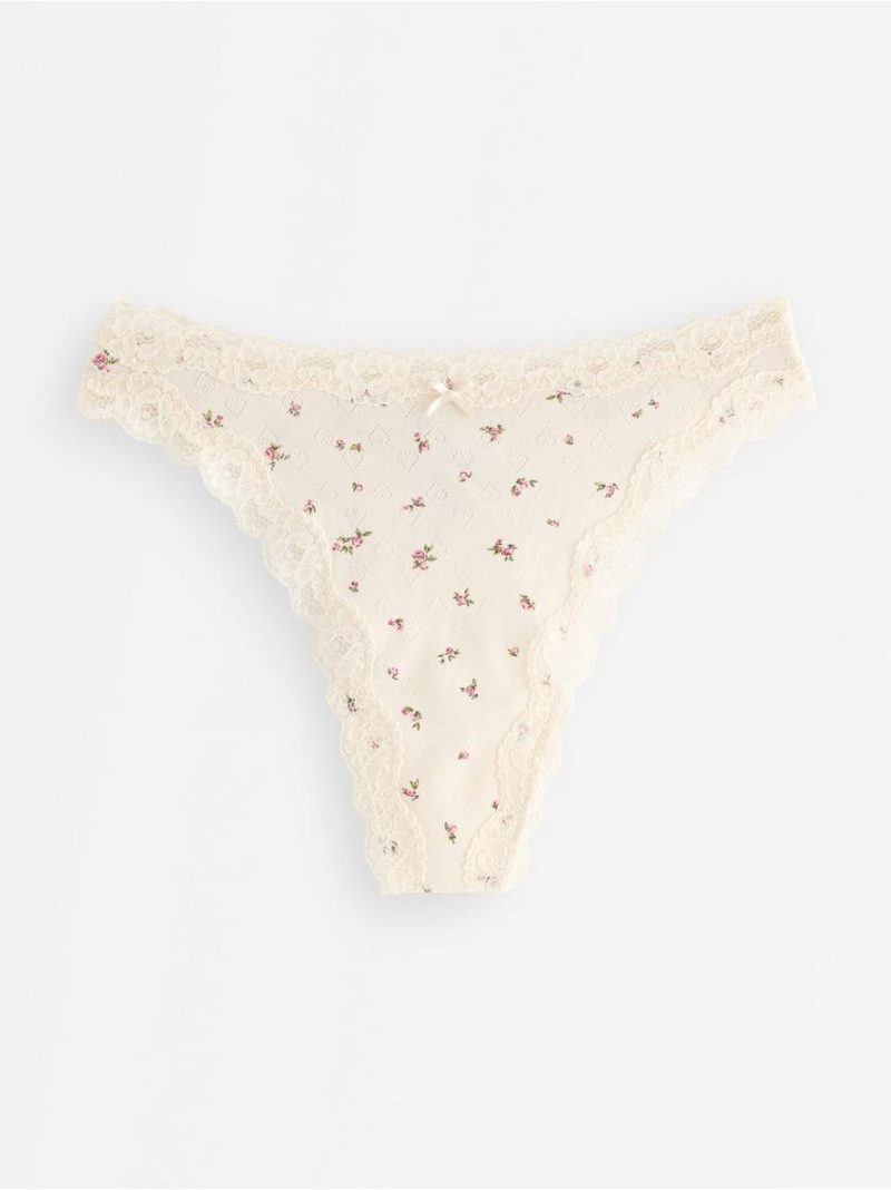 Thong in pointelle with lace - 3010105-7159