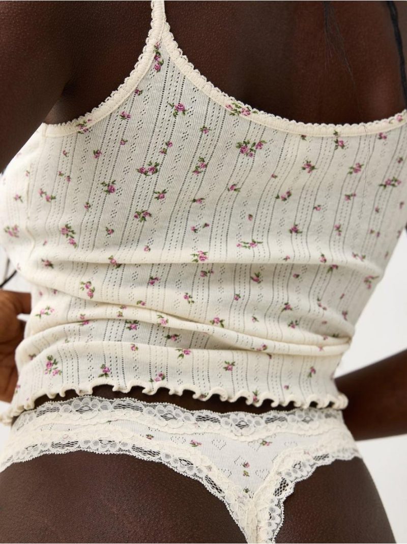 Thong in pointelle with lace - 3010105-7159