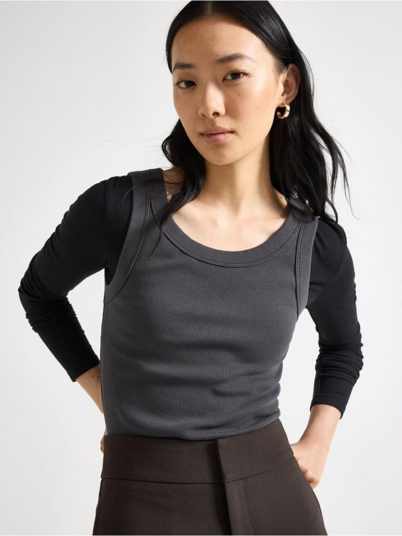 Ribbed tank top in washed cotton - 3011579-80
