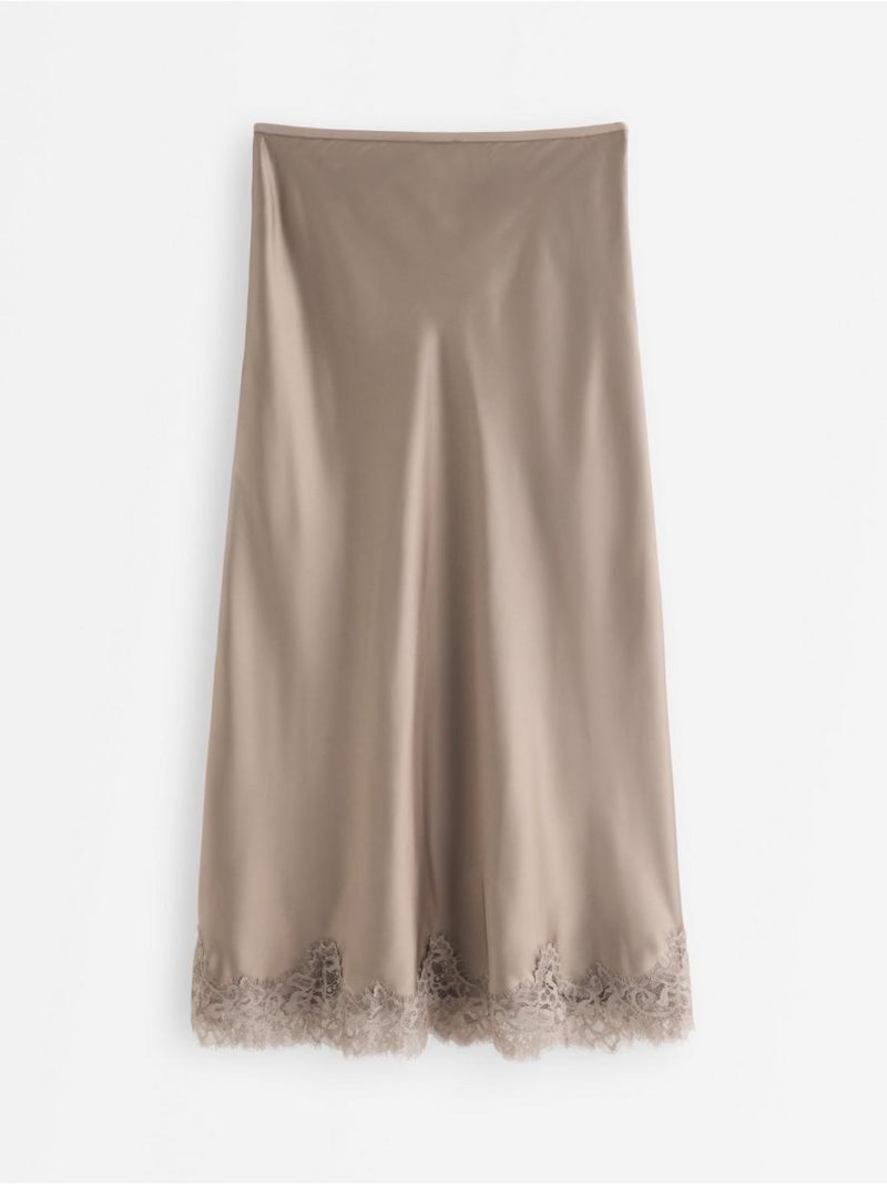 Satin skirt with lace trim - 3011807-7469