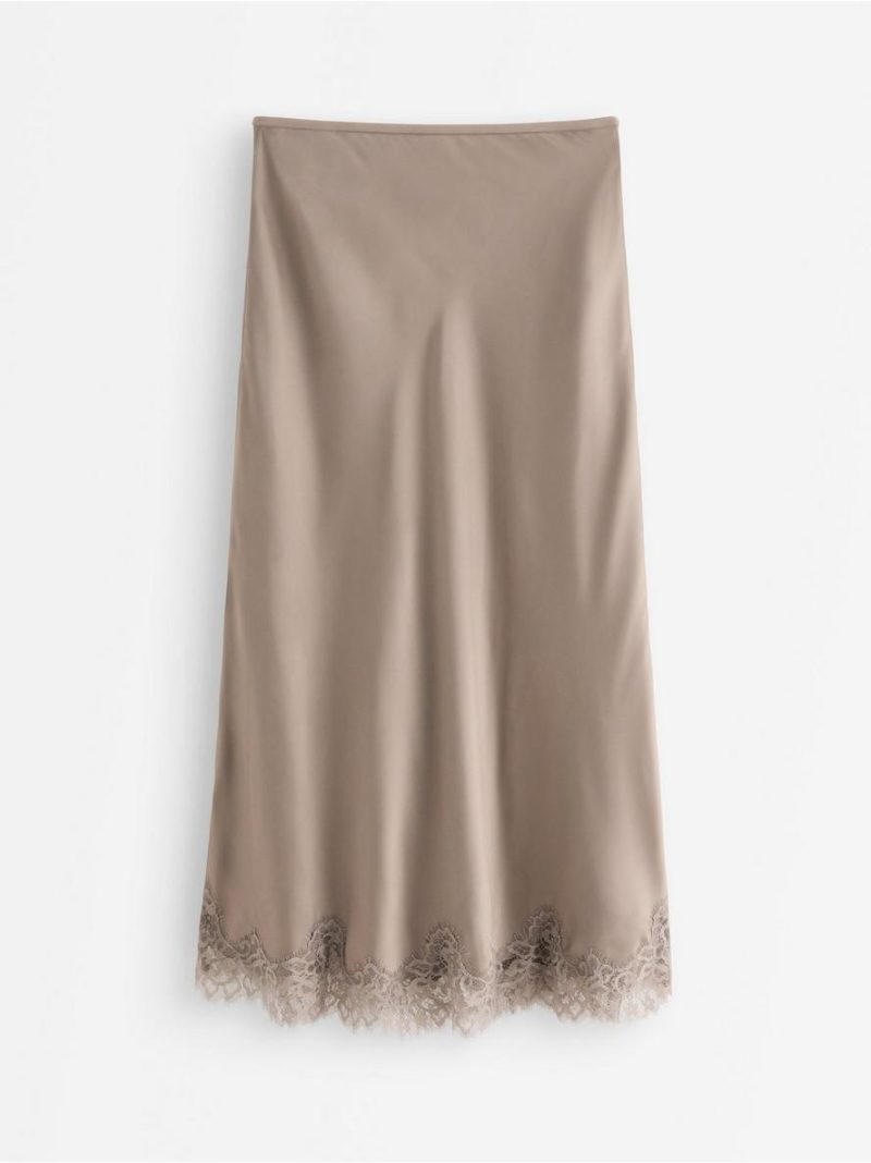 Satin skirt with lace trim - 3011807-7469
