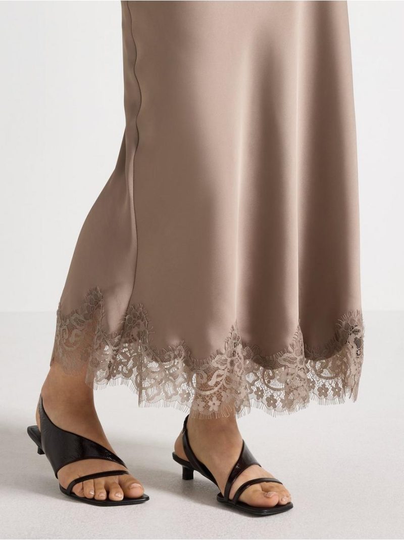 Satin skirt with lace trim - 3011807-7469