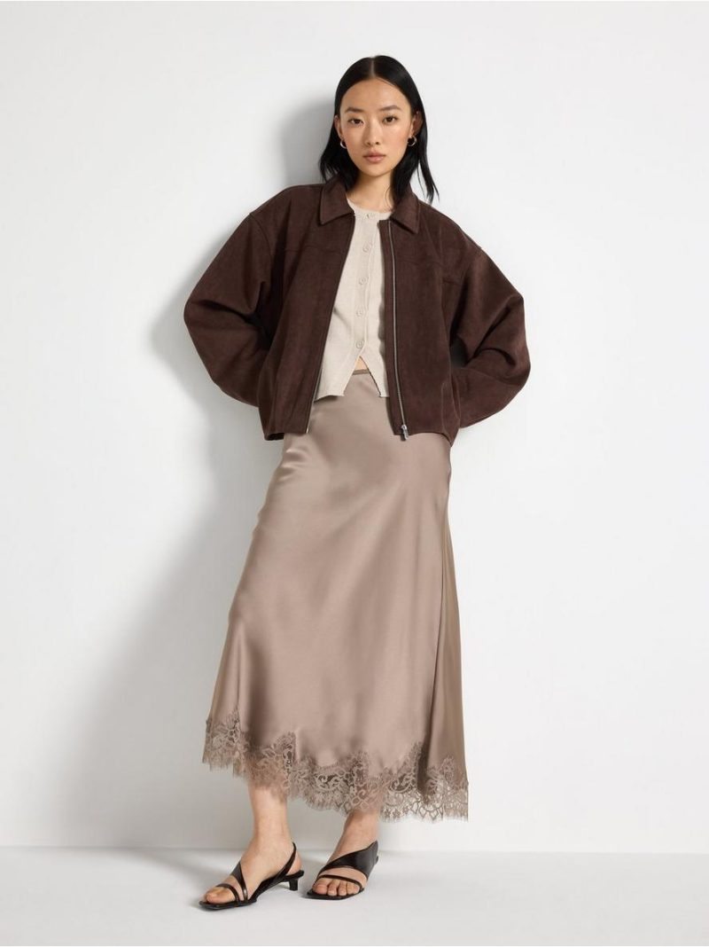 Satin skirt with lace trim - 3011807-7469