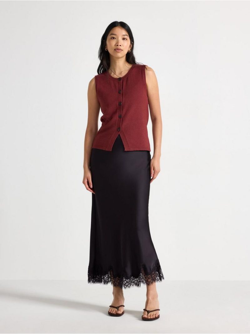 Satin skirt with lace trim - 3011807-8981