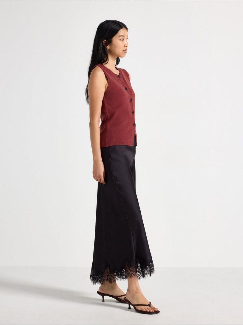 Satin skirt with lace trim - 3011807-8981