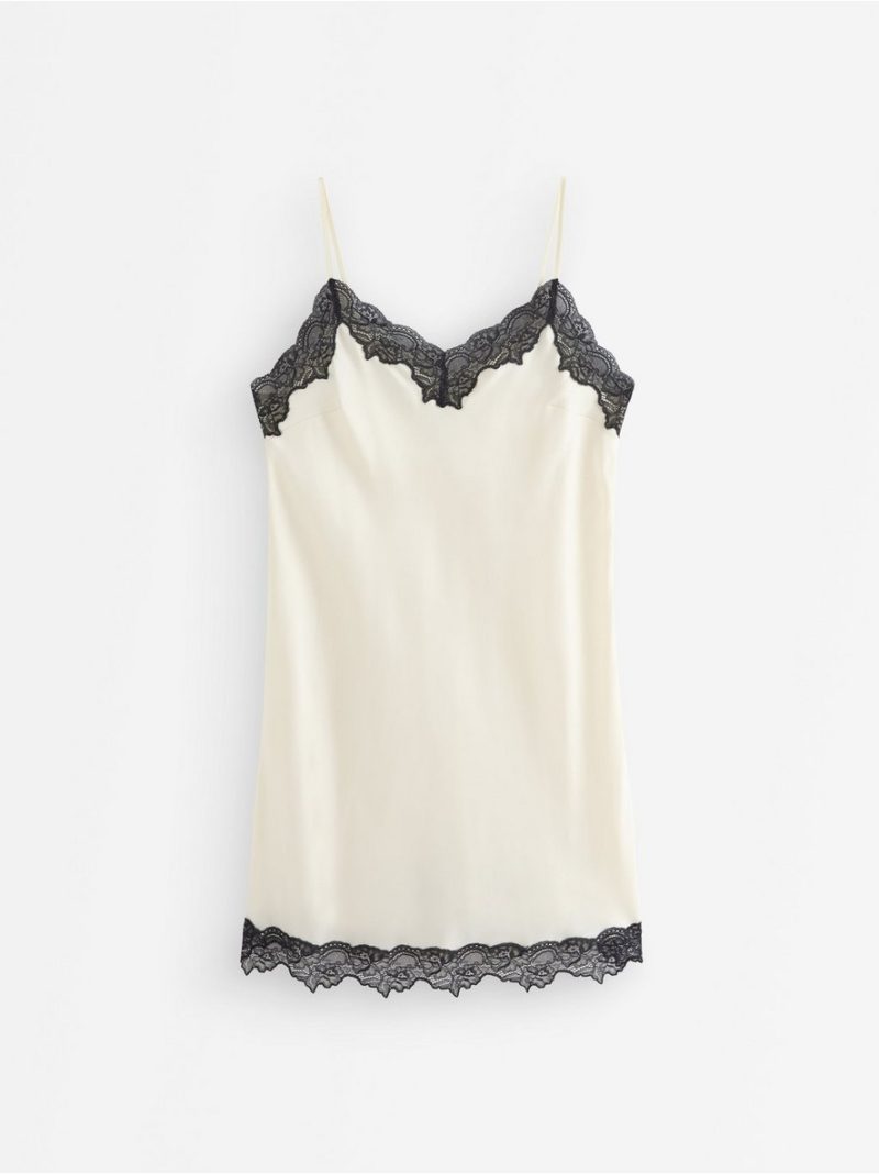 Nightdress in satin with lace trim - 3012316-7159