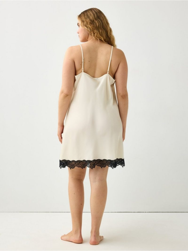 Nightdress in satin with lace trim - 3012316-7159