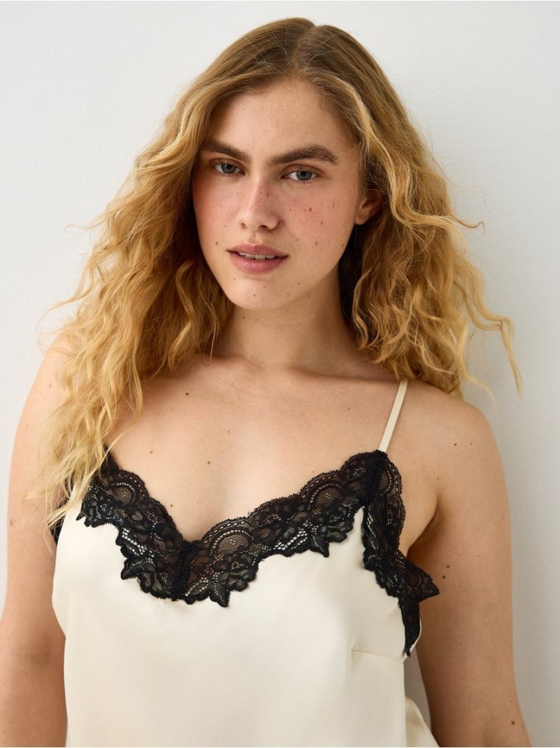 Nightdress in satin with lace trim - 3012316-7159