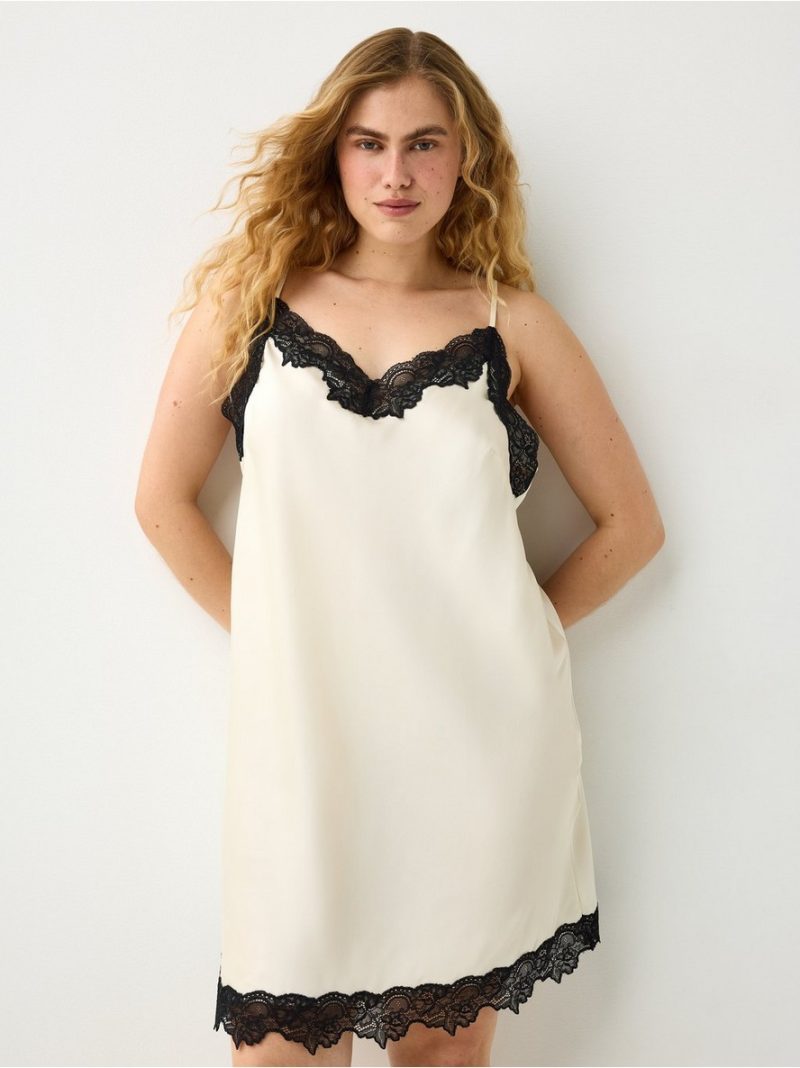 Nightdress in satin with lace trim - 3012316-7159