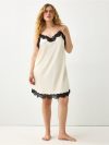 Nightdress in satin with lace trim - 3012316-7159
