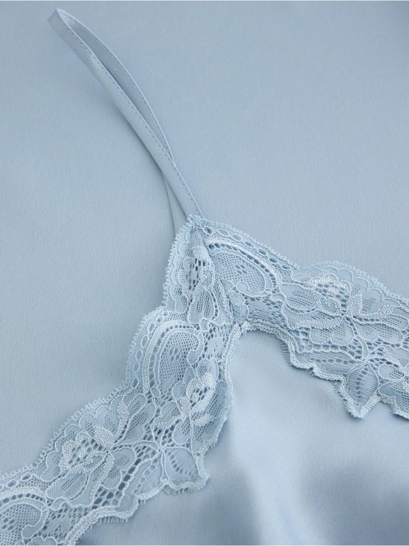 Nightdress in satin with lace trim - 3012316-7954