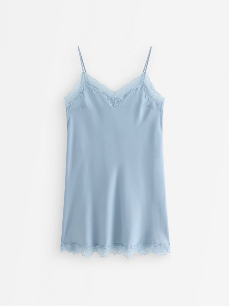 Nightdress in satin with lace trim - 3012316-7954