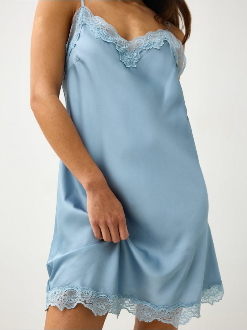 Nightdress in satin with lace trim - 3012316-7954