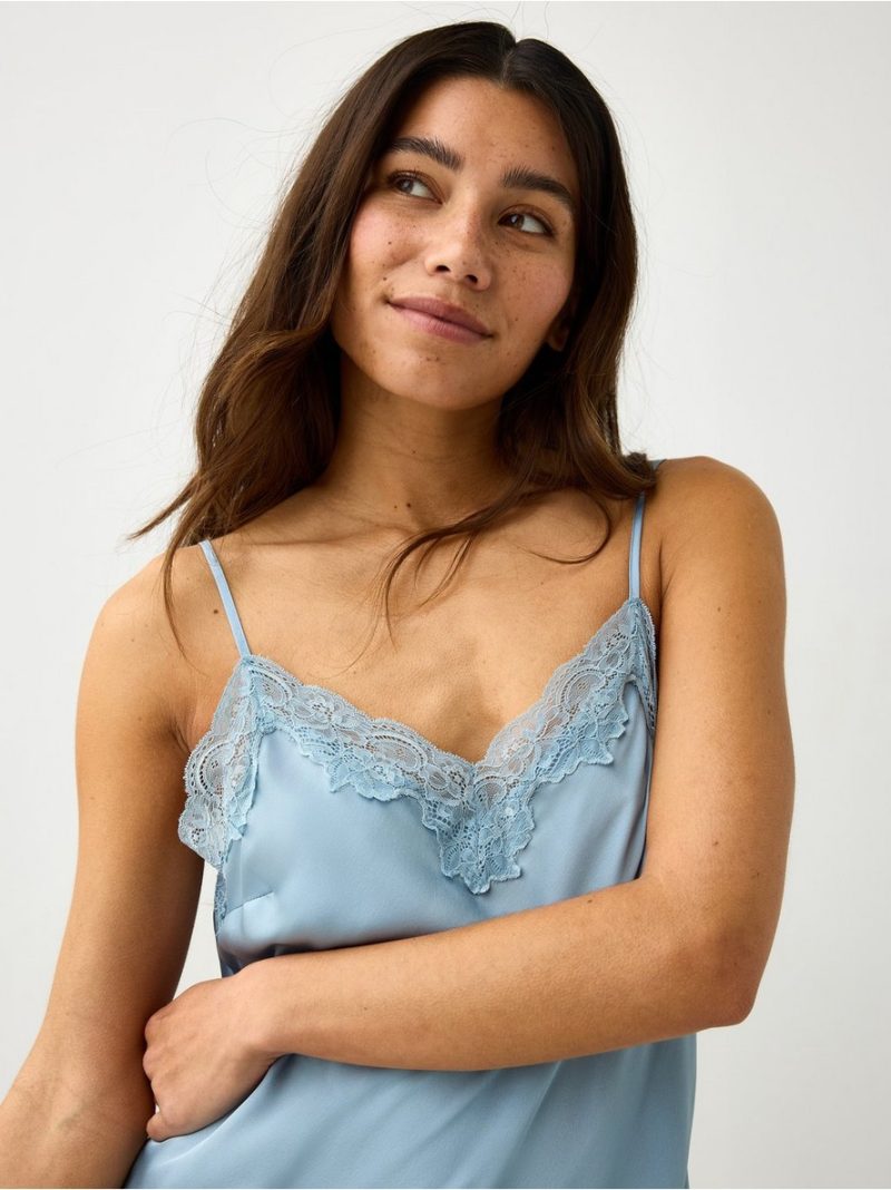 Nightdress in satin with lace trim - 3012316-7954
