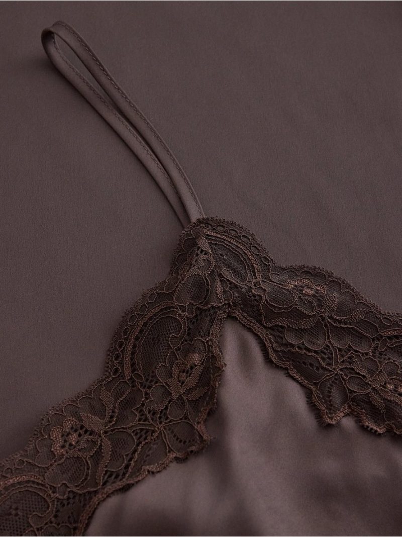 Nightdress in satin with lace trim - 3012316-9631