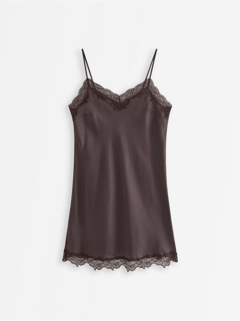 Nightdress in satin with lace trim - 3012316-9631
