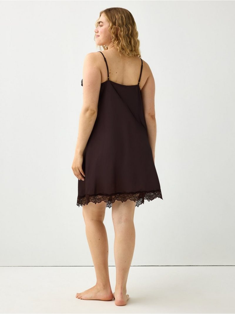 Nightdress in satin with lace trim - 3012316-9631