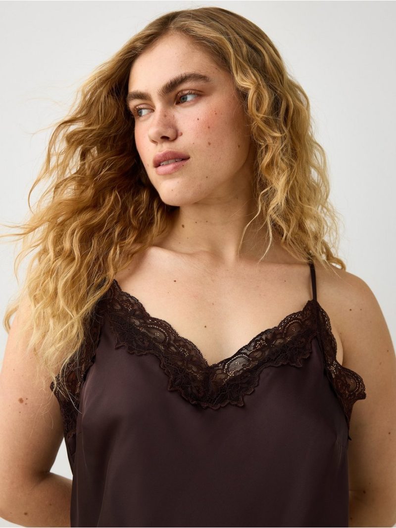 Nightdress in satin with lace trim - 3012316-9631