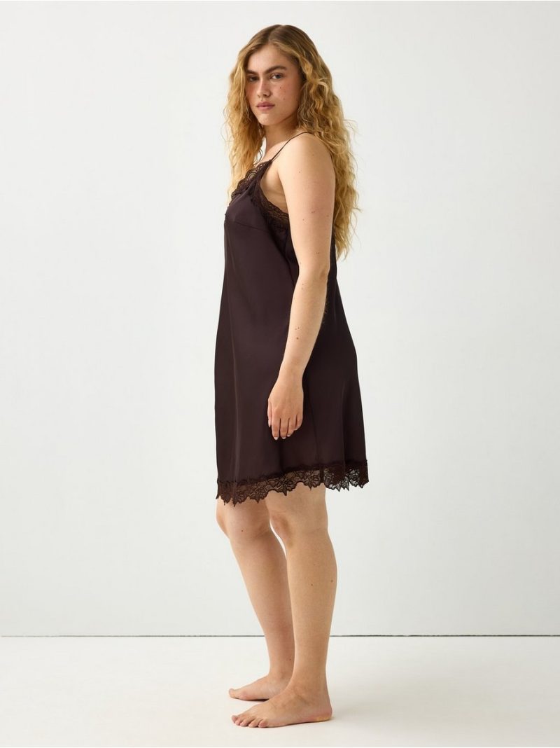 Nightdress in satin with lace trim - 3012316-9631