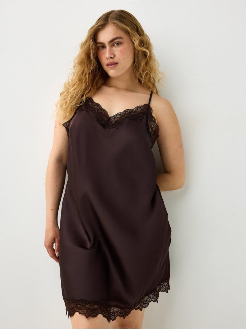 Nightdress in satin with lace trim - 3012316-9631