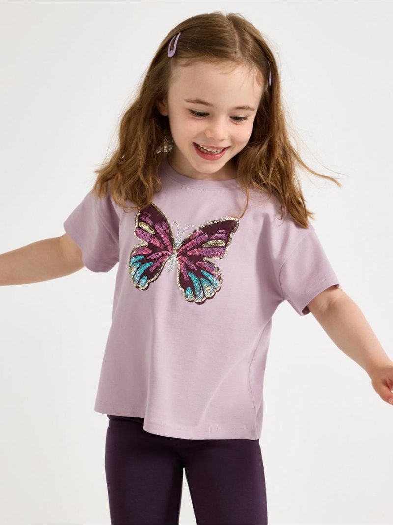 Cropped short-sleeved top with sequins - 3013081-8121