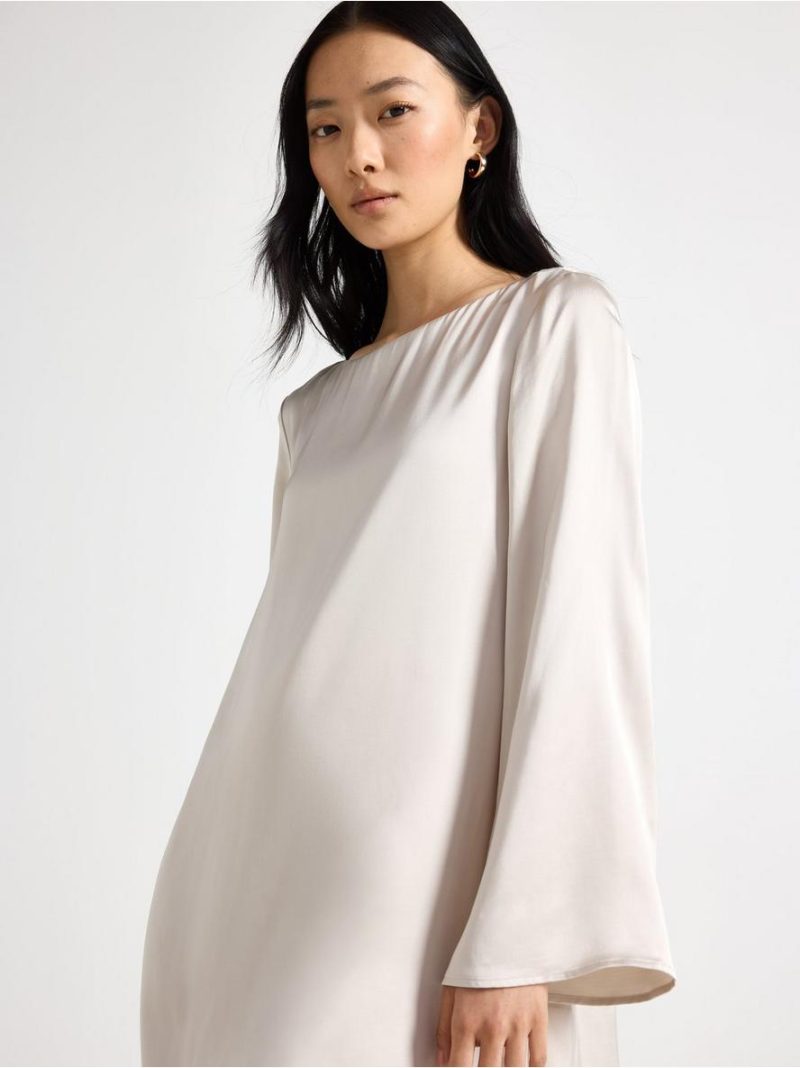 Satin mini dress with flared sleeves - 3013292-7403