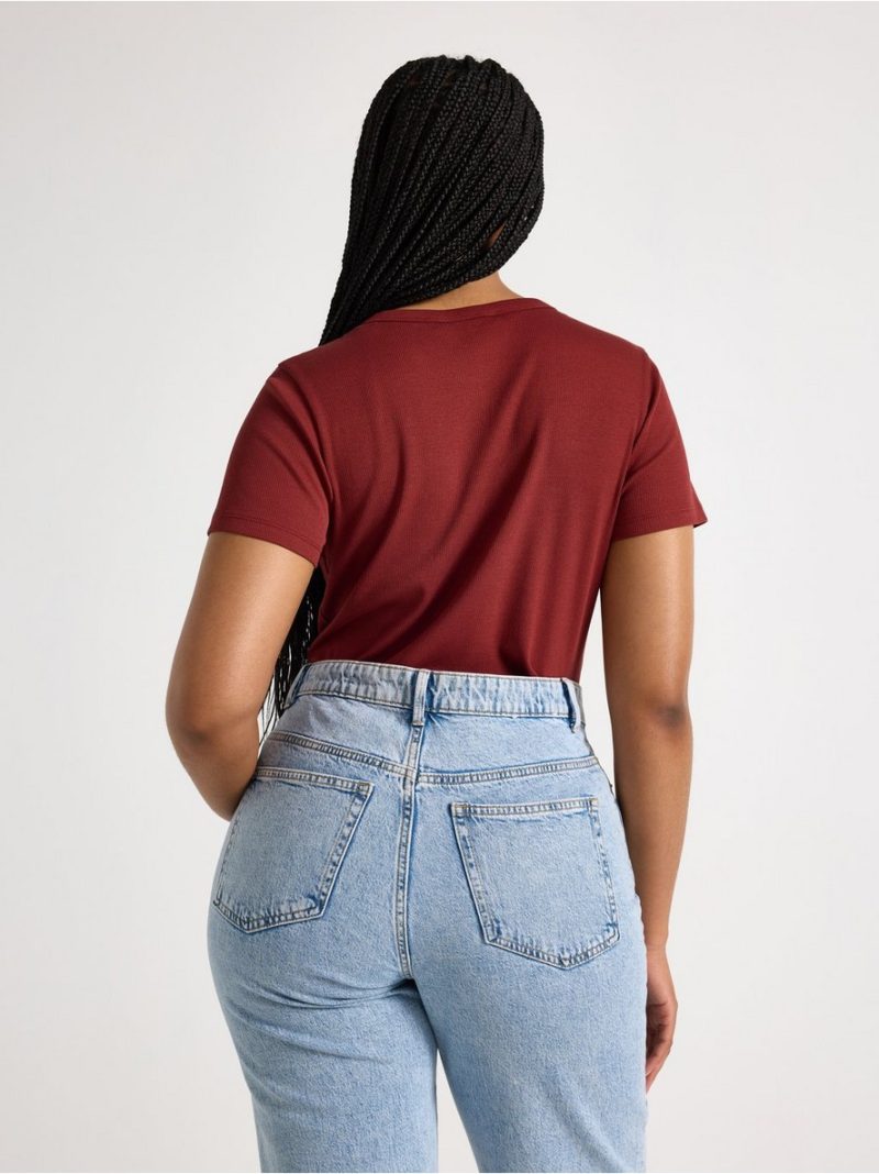 Short-sleeved ribbed top - 3008467-9500