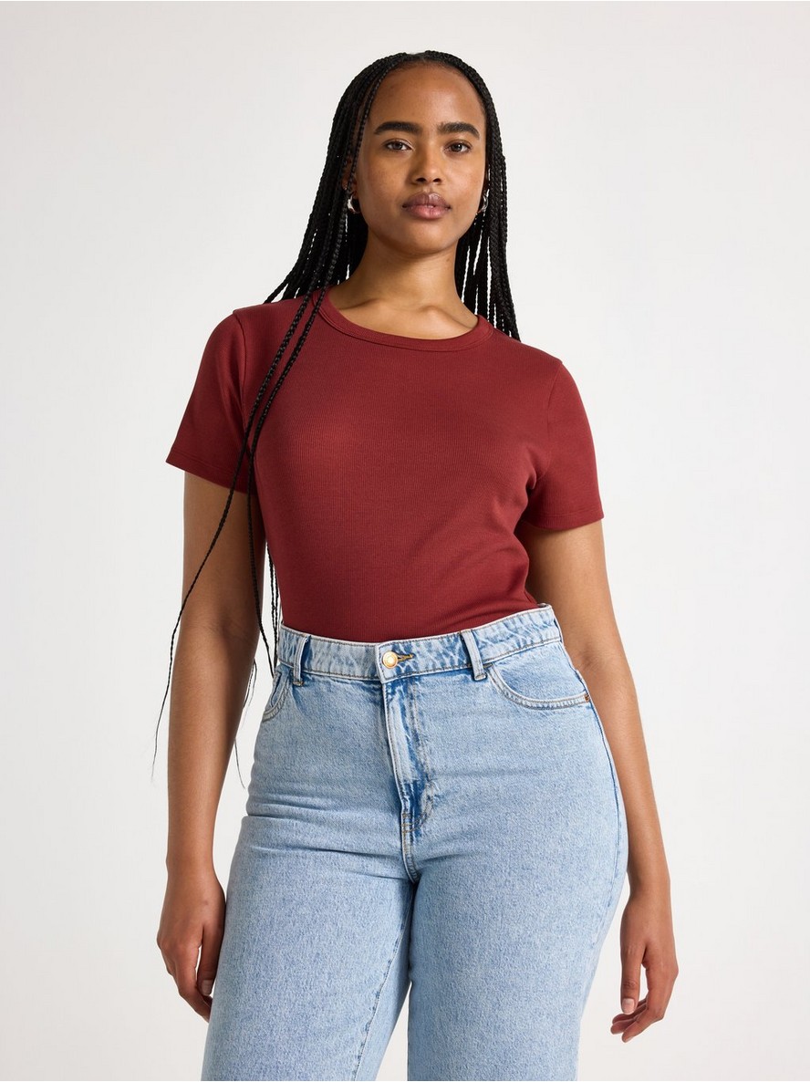 Short-sleeved ribbed top - 3008467-9500