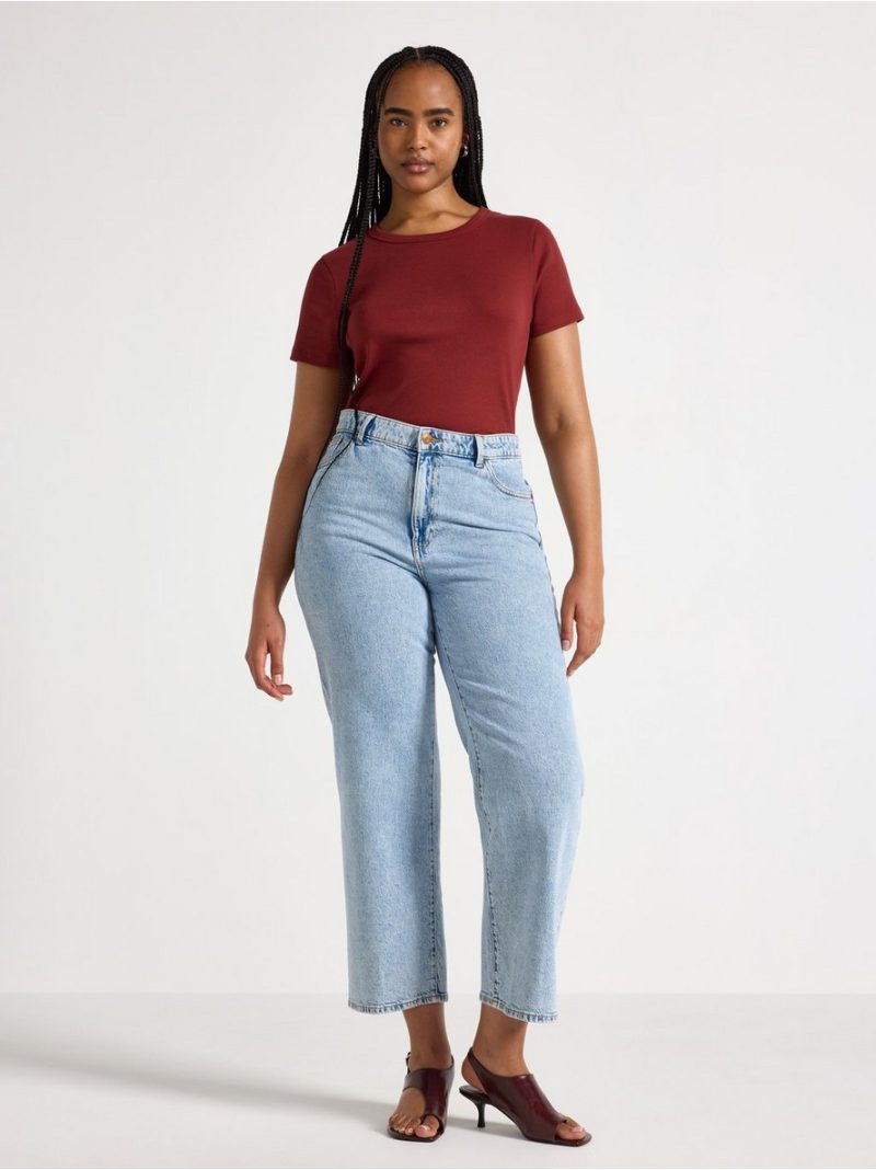 Short-sleeved ribbed top - 3008467-9500