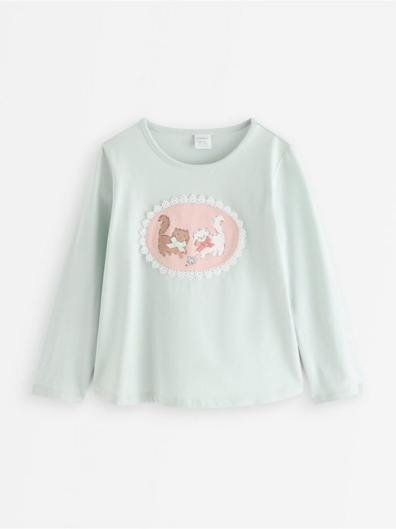 Long-sleeved top with cat motif - 3012227-7654