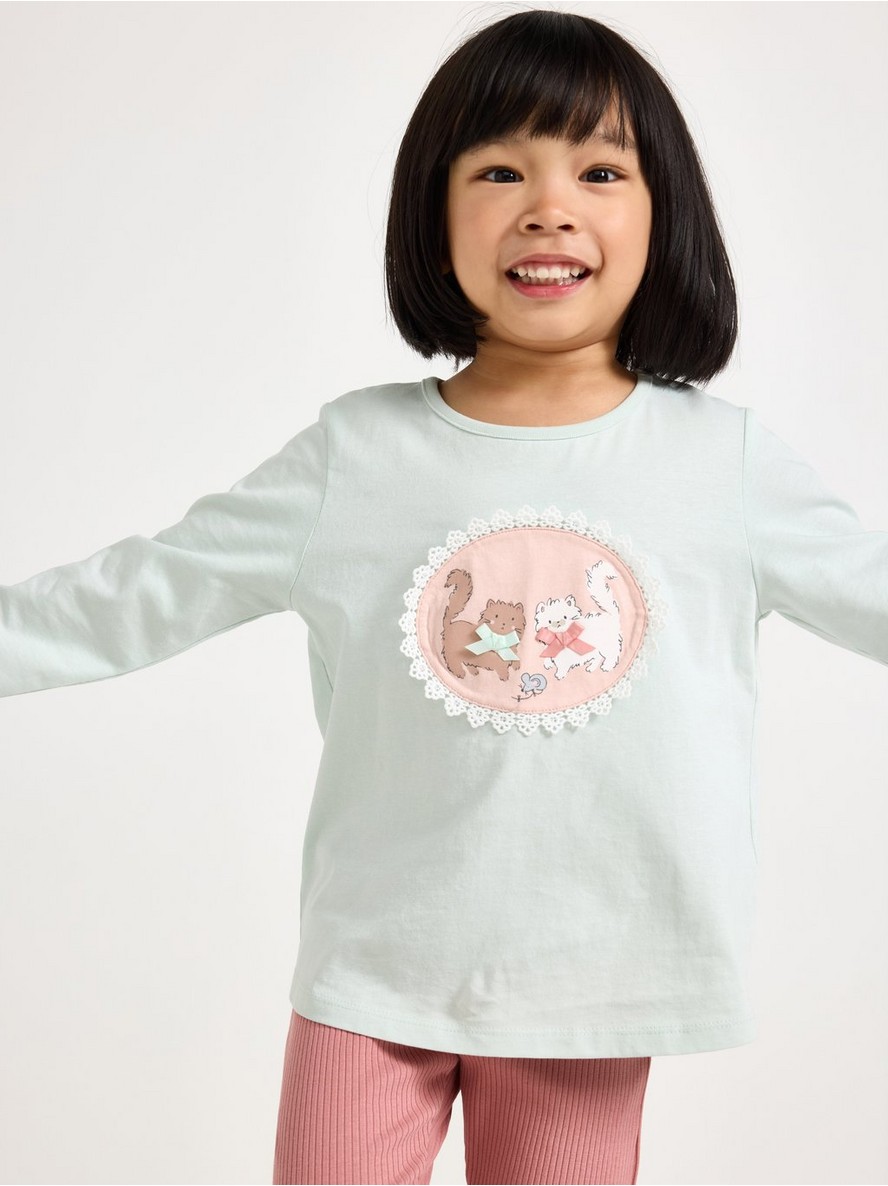 Long-sleeved top with cat motif - 3012227-7654