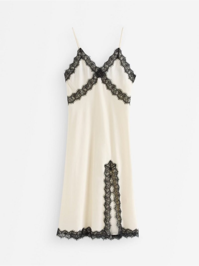 Nightdress in satin with lace trim - 3011481-7159