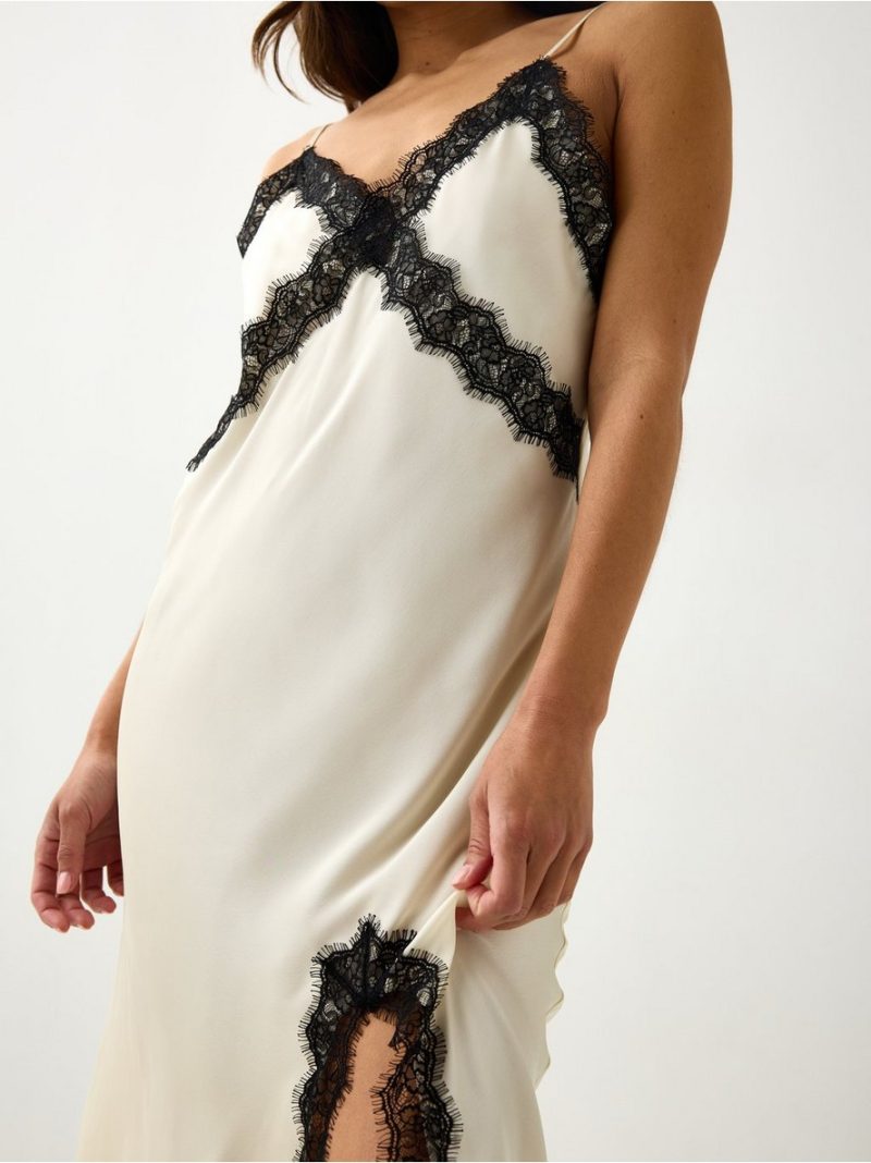 Nightdress in satin with lace trim - 3011481-7159
