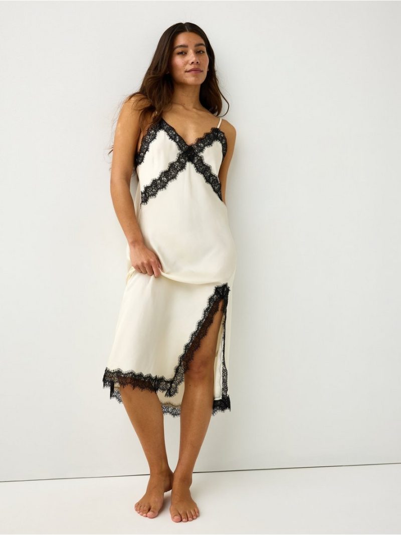 Nightdress in satin with lace trim - 3011481-7159