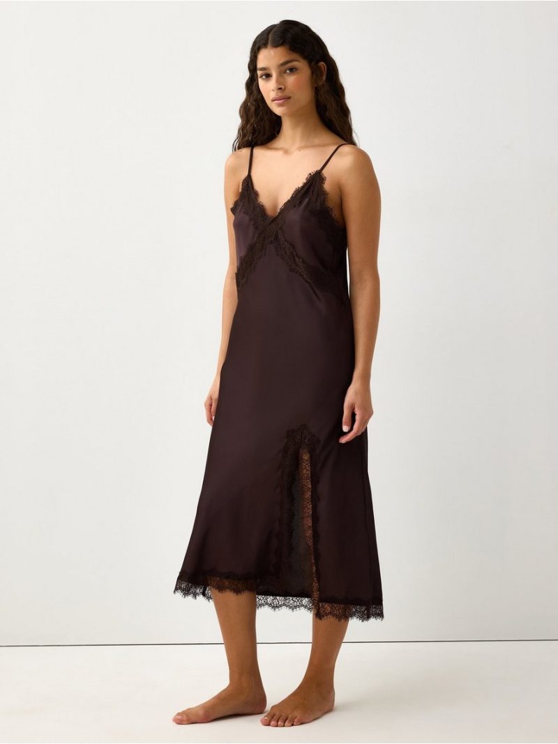 Nightdress in satin with lace trim - 3011481-9631