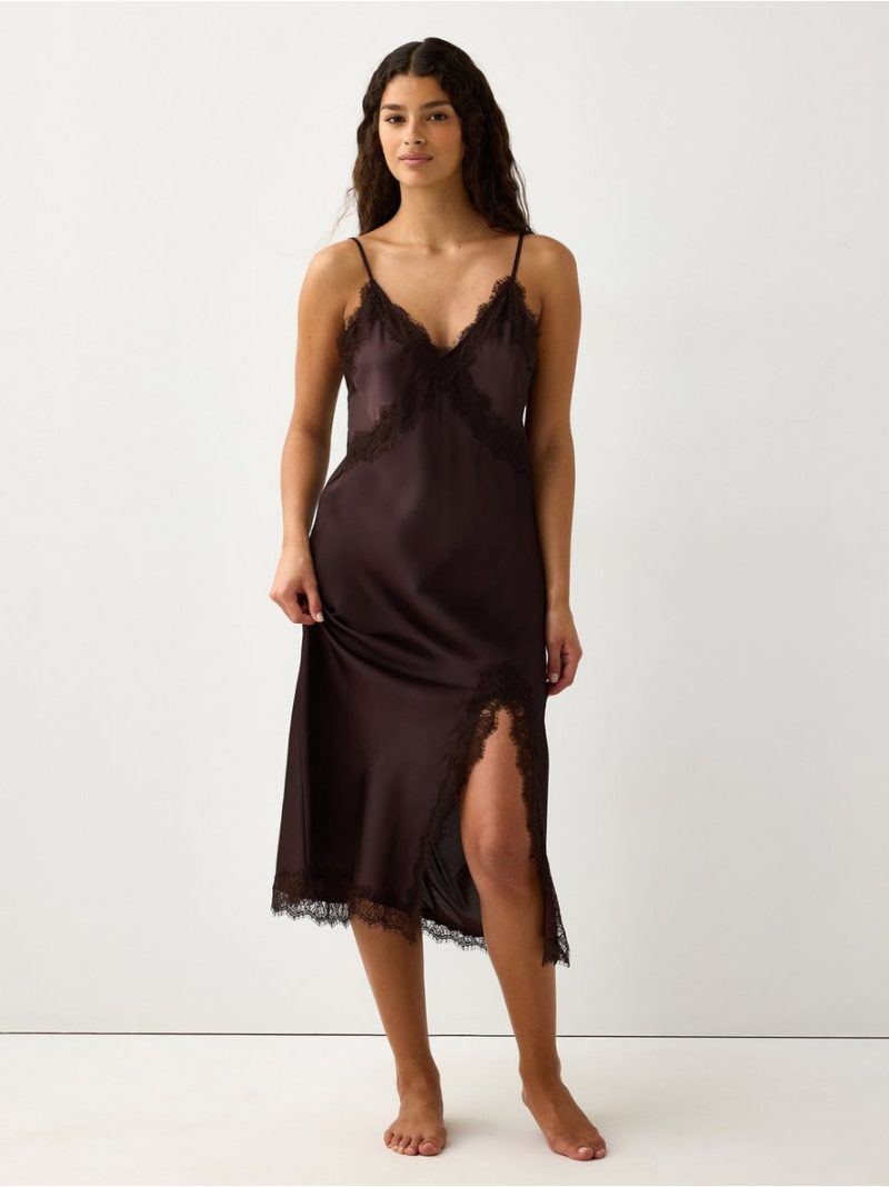 - Nightdress in satin with lace trim Nightdress in satin with lace trim - 3011481-9631