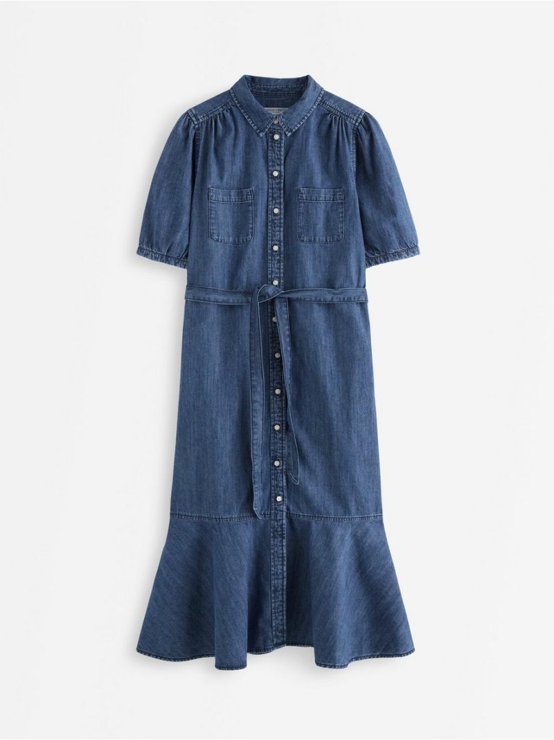 Short-sleeved midi dress in denim - 3012018-790