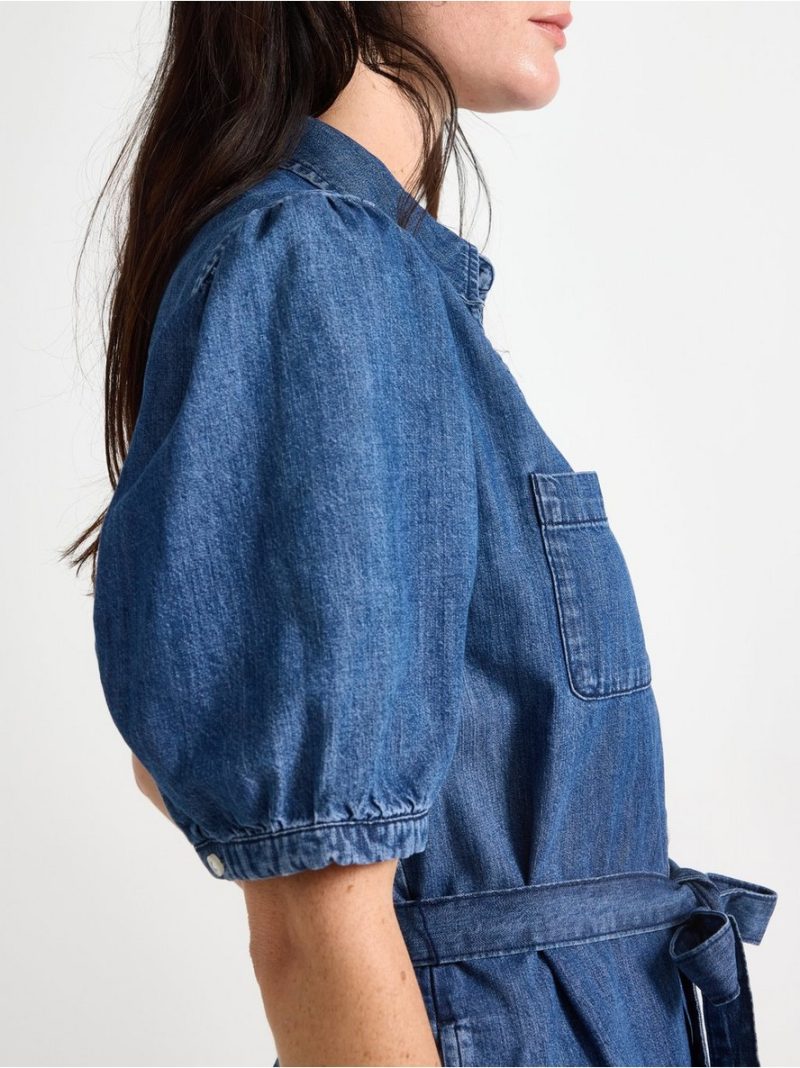 Short-sleeved midi dress in denim - 3012018-790