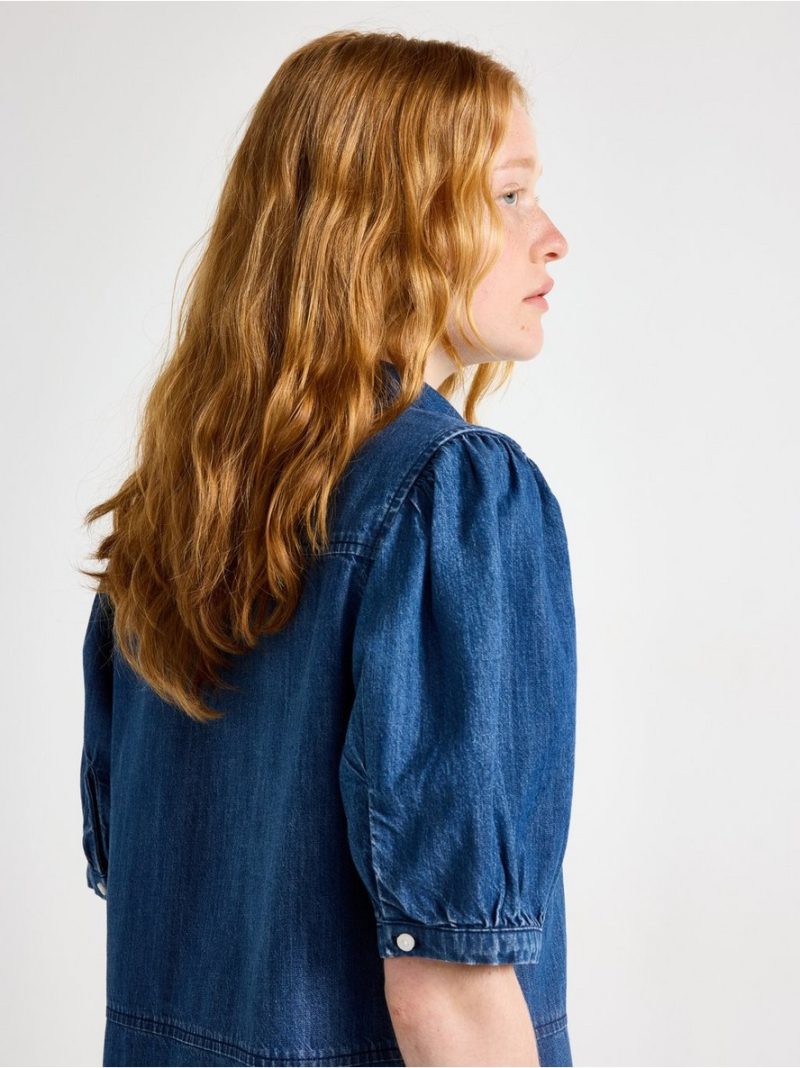 Short-sleeved midi dress in denim - 3012018-790