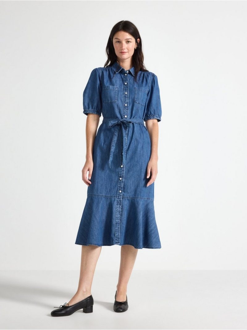 Short-sleeved midi dress in denim - 3012018-790