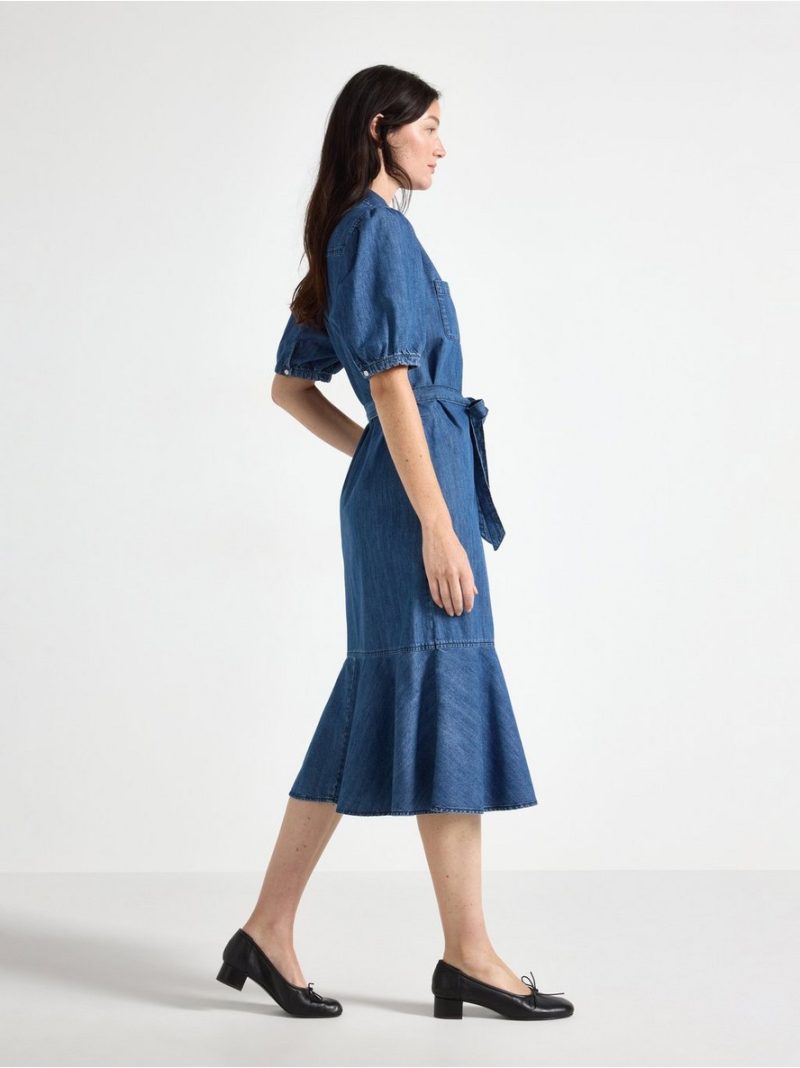 Short-sleeved midi dress in denim - 3012018-790