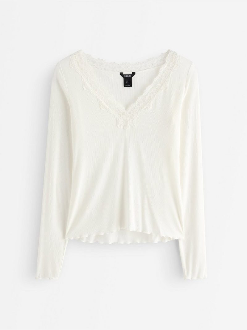 Ribbed top with lace - 3013705-1418