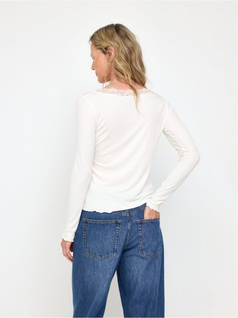 Ribbed top with lace - 3013705-1418