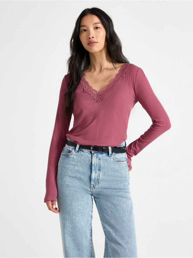 Ribbed top with lace - 3013705-4315