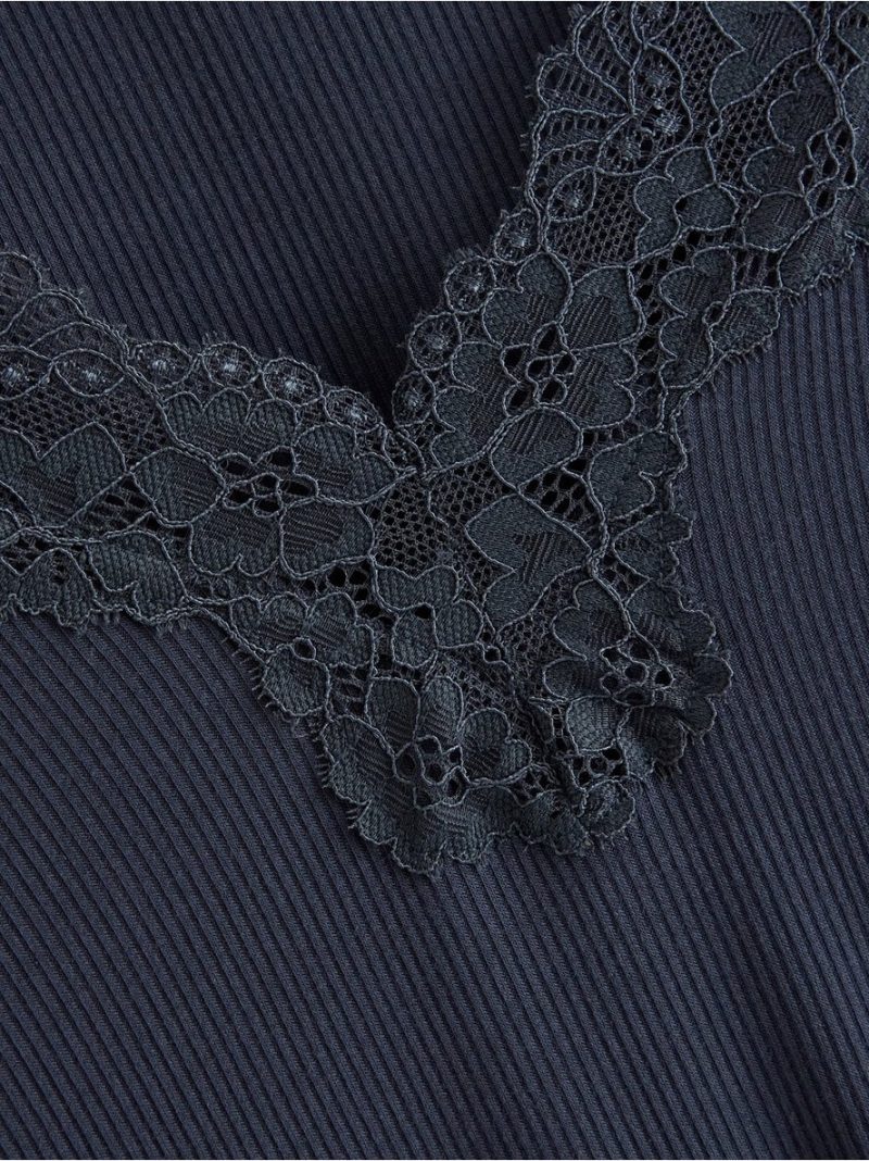 Ribbed top with lace - 3013705-7318