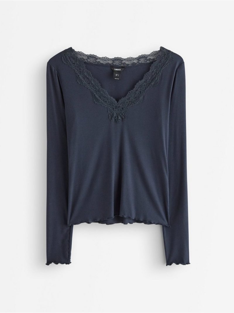 Ribbed top with lace - 3013705-7318