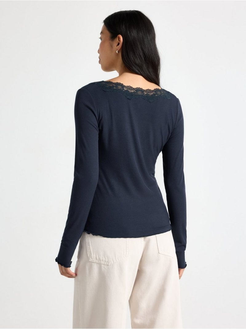 Ribbed top with lace - 3013705-7318