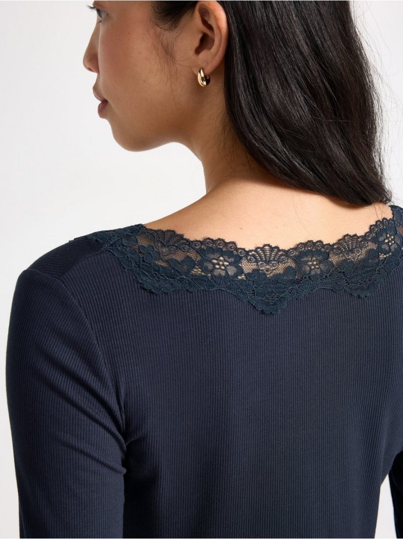 Ribbed top with lace - 3013705-7318