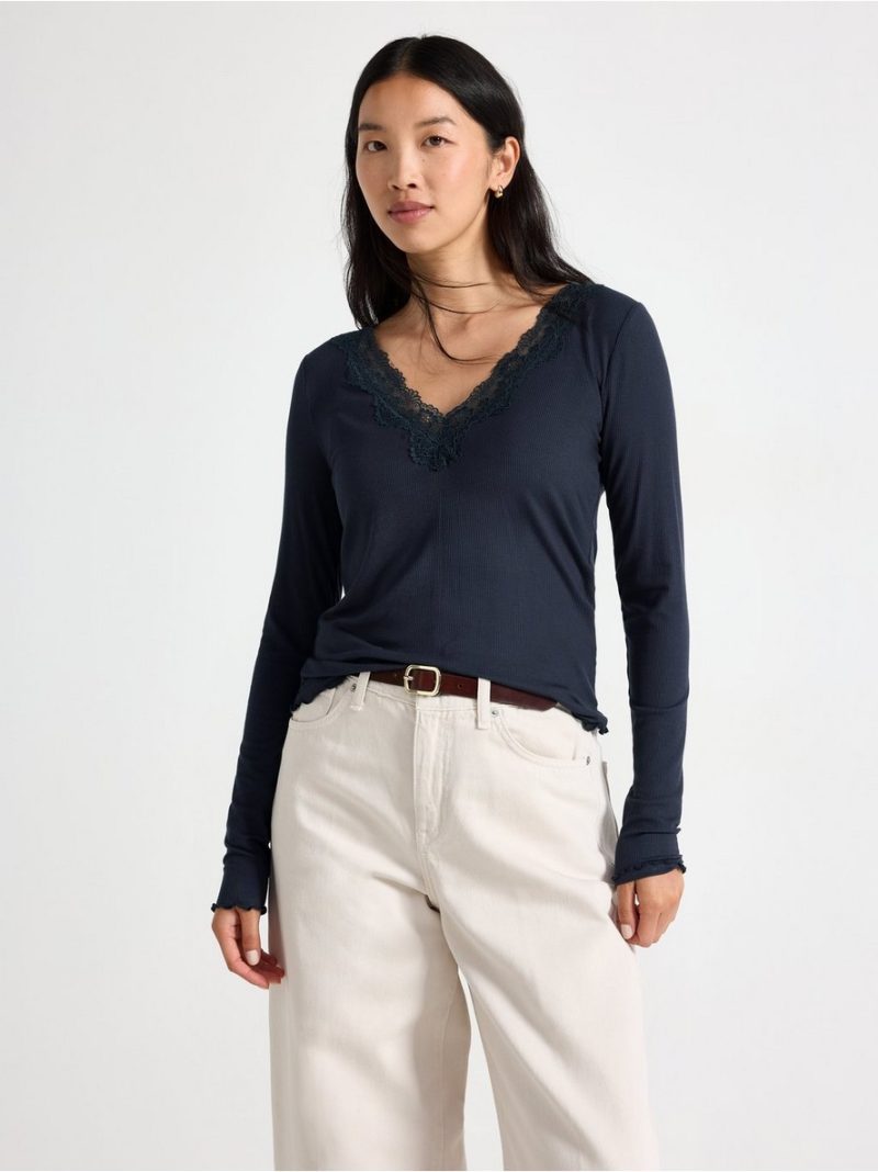 Ribbed top with lace - 3013705-7318
