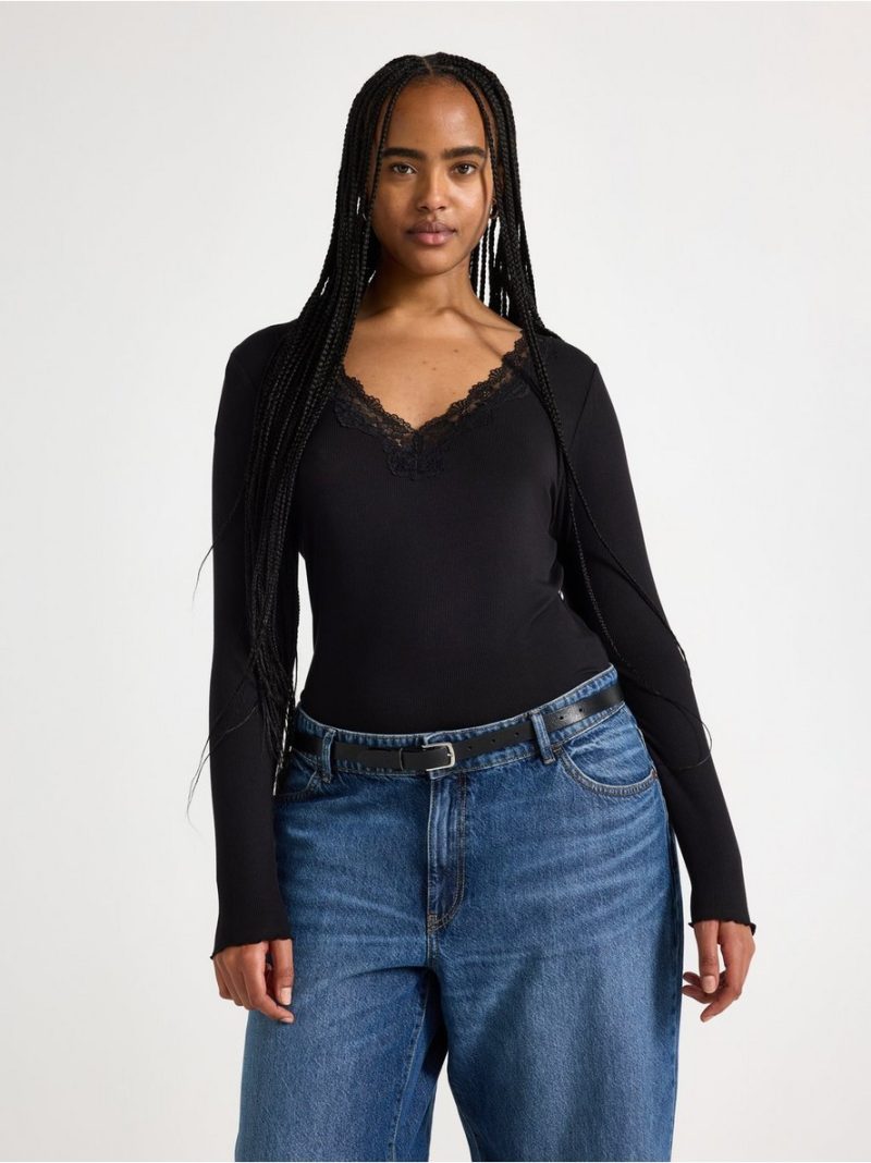 Ribbed top with lace - 3013705-80